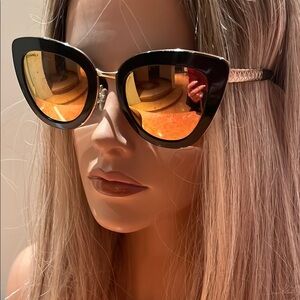 Authentic CHANEL Black and Gold Retro Cat-Eye Sunglasses